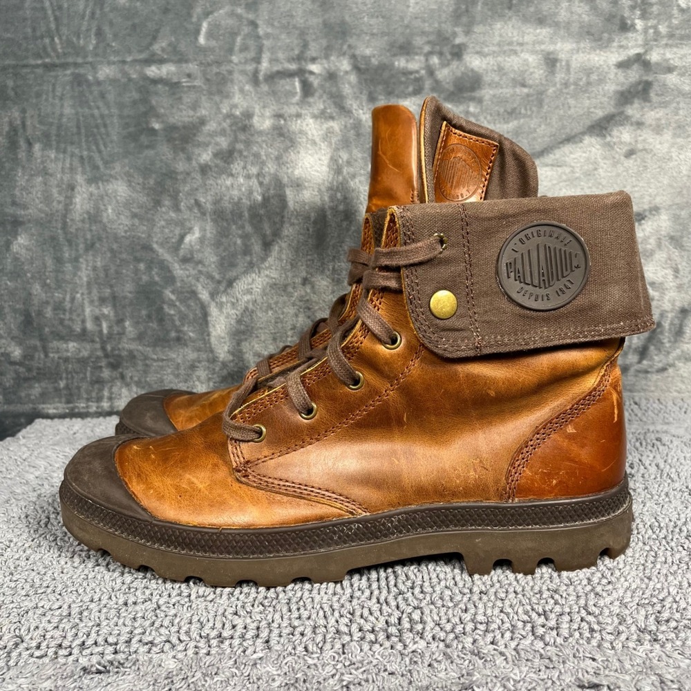 Palladium Baggy Leather Boots Mens 12 Brown Fold Over Lug Sole 02356-237-M